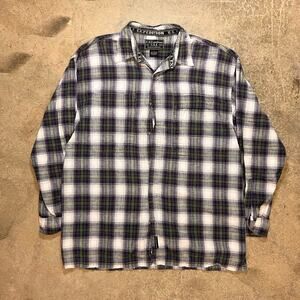 US Expedition Men's L Long Sleeve, Yellow, Blue, White Plaid Button Up